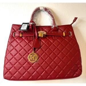 BADGLEY MISCHKA Brick RED Diamond Quilted Tote with Front Look NWT